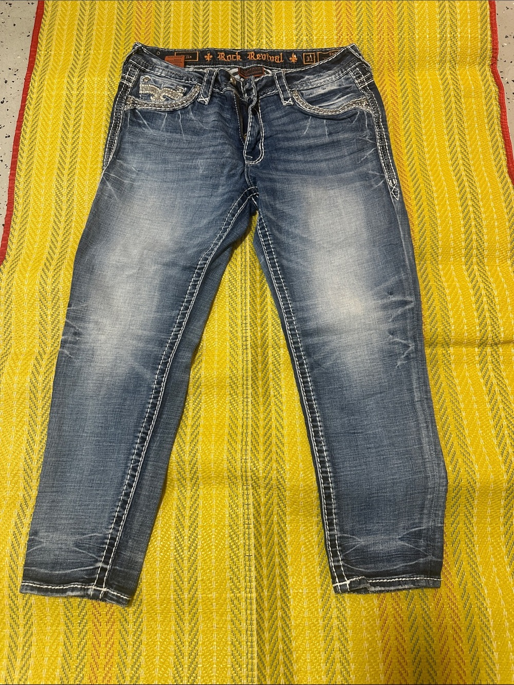 Rock Revival Men’s Slim Straight Washed Blue Jeans